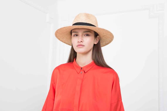 Wide brim fedora straw hat Clearance
