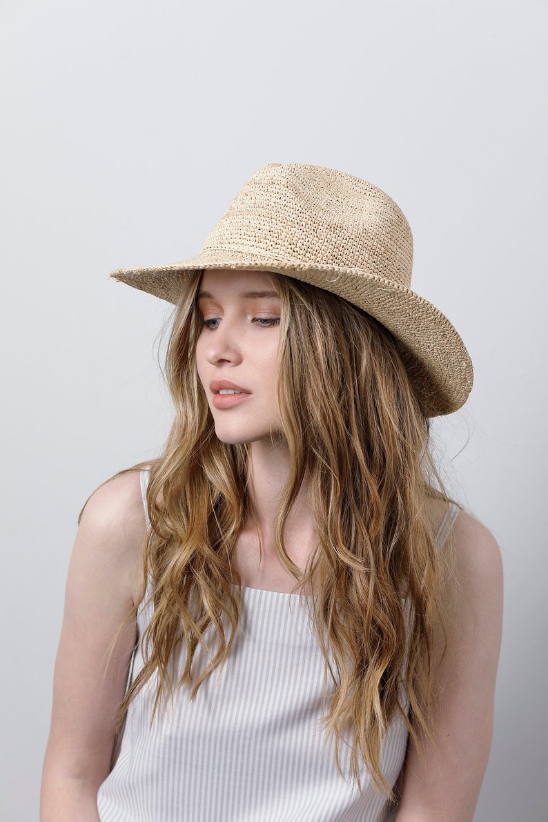 Wide Brim Black Fedora Straw Hat Mens Straw Fedora Hat Etsy