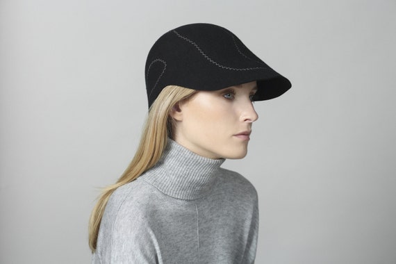 Black Felt Cap For Women Felt Cap High Crown Hat Peak | Etsy