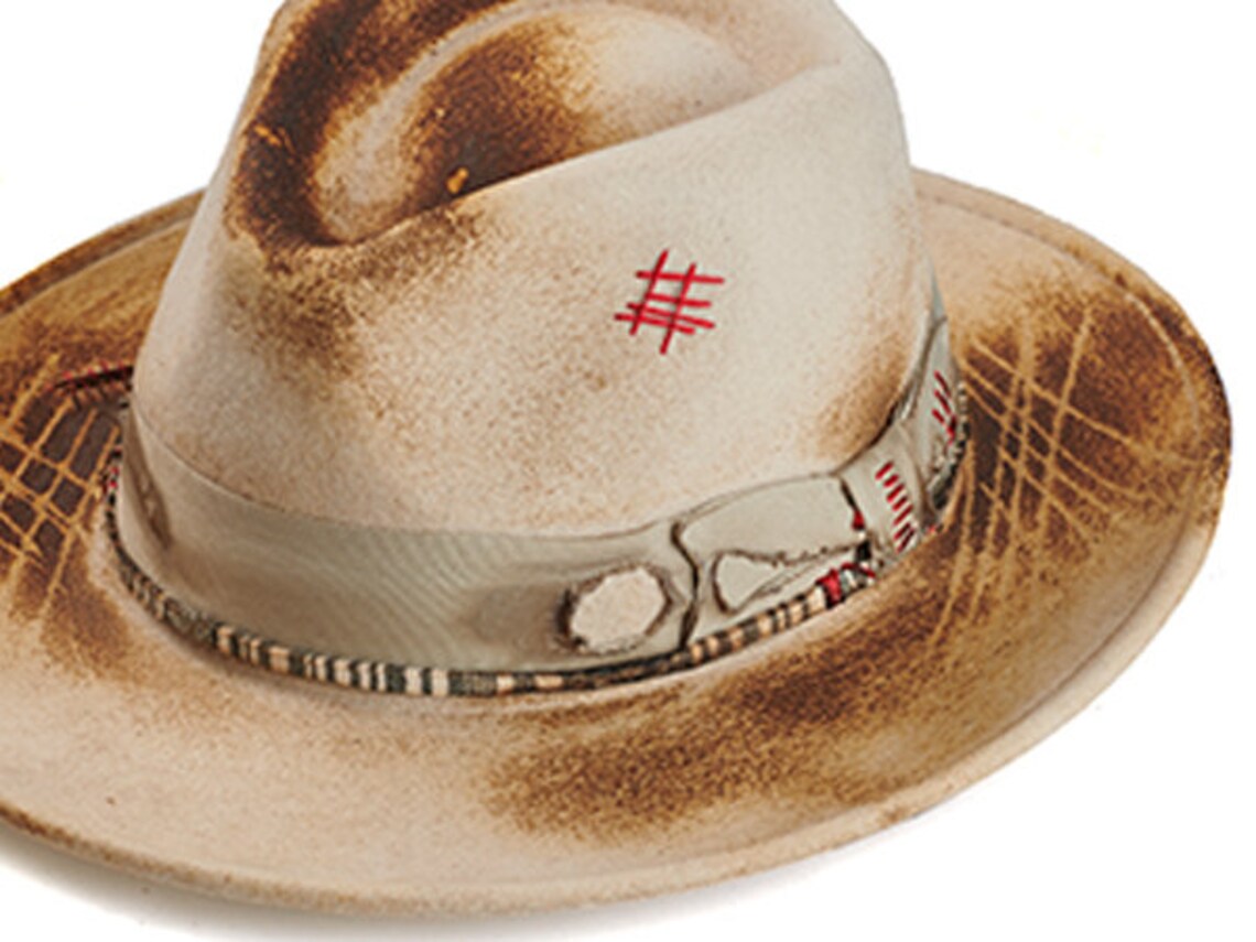 Handmade felt fedora hat with a unique texture burning Etsy