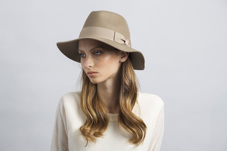 Camel Fedora Hat with grosgrain band Womens Felt Hat Etsy