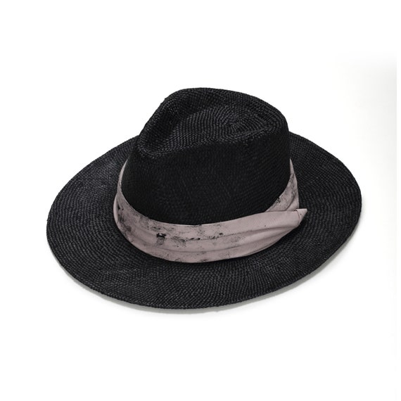 Black Ashionable Fedora Straw Hats With Decorated Band Straw Etsy