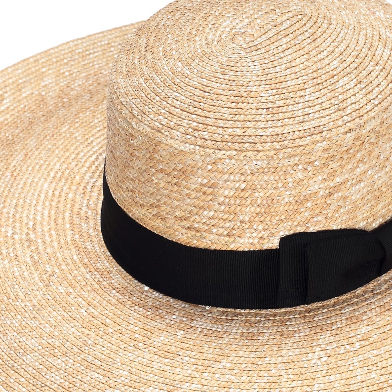 Straw Boater Hat With Classic Black Band Hat for Women | Etsy