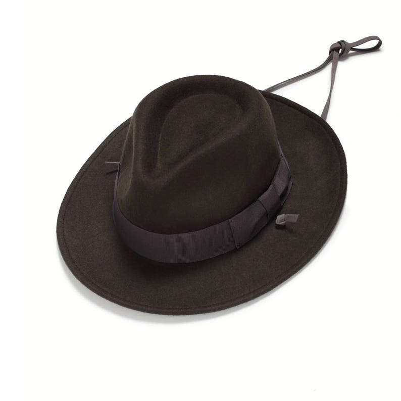 Men felt fedora hat with chin strap Dark gray Fedora for men Etsy