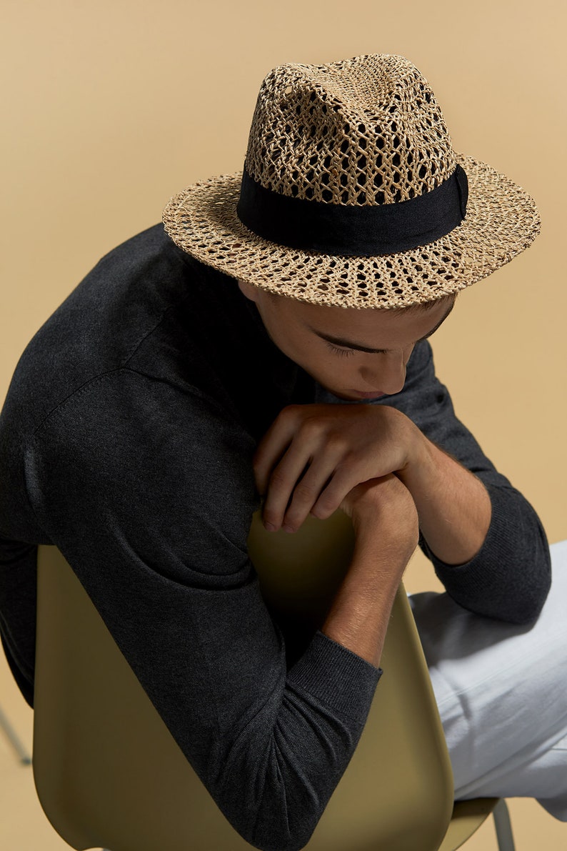 Men straw fedora hat, Men summer straw fedora hat, Hand crafted Men straw fedora hat, Men summer straw fedora hat, Hand crafted