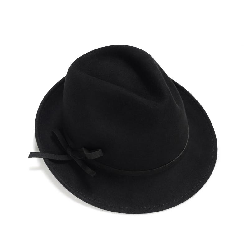 Black Fedora Hat With Delicate Band Women Wide Brim Fedora Etsy