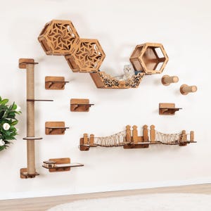 Conjunto de móveis para gatos: árvore de parede, prateleiras, cama, ponte e arranhador | Móveis para parque de diversões para gatos