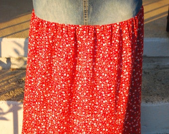 Blue and Red Upcycled Jean Skirt, size 15