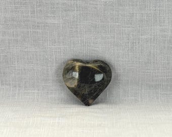 Black Moonstone Crystal Heart | Ethically Sourced Heart Stone for Intuition, New Beginnings, Meditation & Reiki Gift