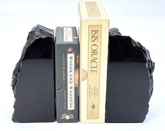 Natural Obsidian Crystal Bookends | Ethically Sourced Home Office Décor, Bookshelf Accent & Crystal Collector Gift