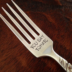 recycled vintage silverware hand stamped fork You Say Tomato image 2