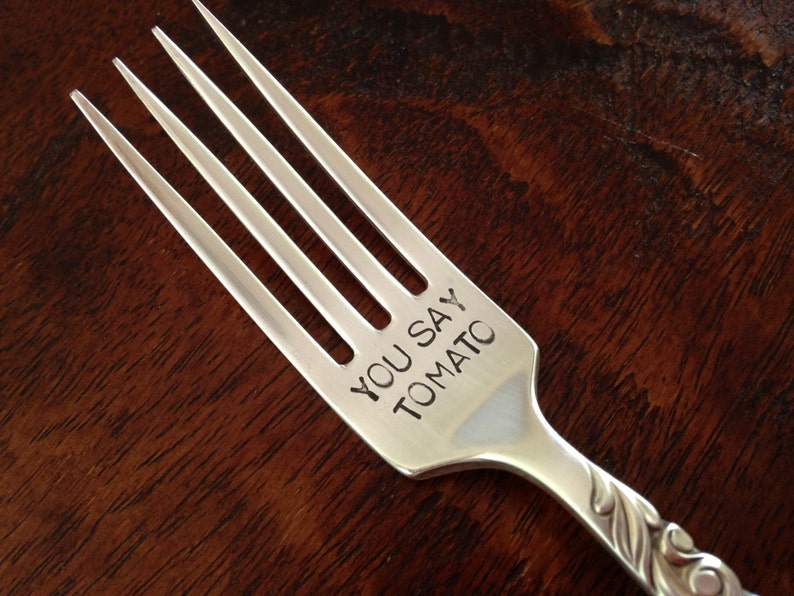 recycled vintage silverware hand stamped fork You Say Tomato image 2