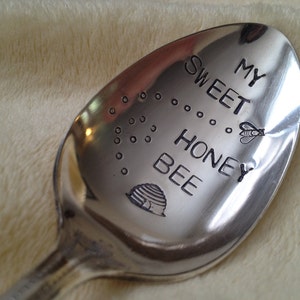 Recycled Silverware My Sweet Honey Bee  vintage silverplate hand stamped spoon