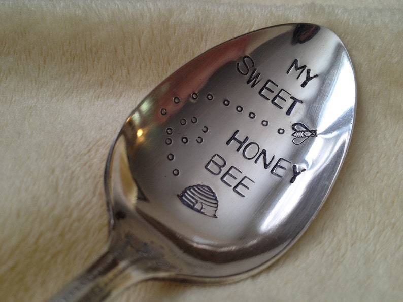 Recycled Silverware My Sweet Honey Bee vintage silverplate hand stamped spoon image 1