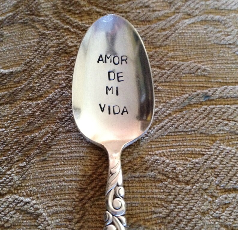 Recycled Vintage Silverware Stamped Teaspoon, Amor De Mi Vida image 3