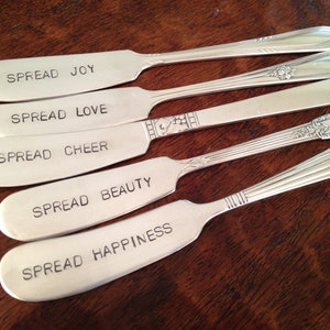 vintage silverware hand stamped cheese spreader, butter knifes image 1