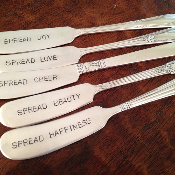 vintage silverware hand stamped cheese spreader, butter knifes