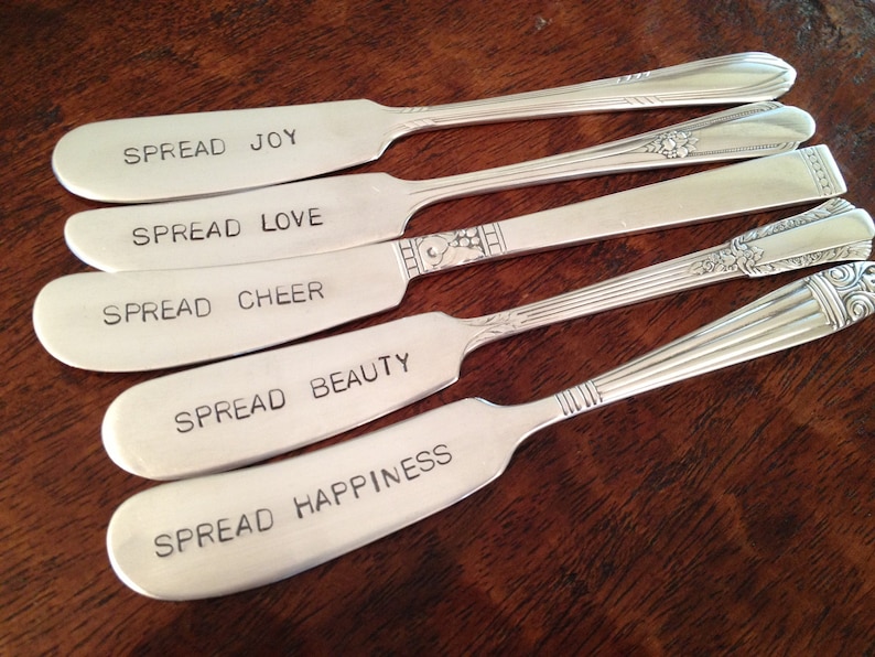 vintage silverware hand stamped cheese spreader, butter knifes image 1