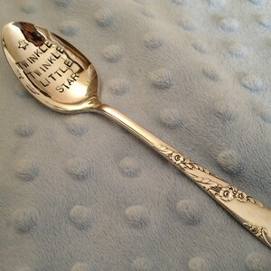 Recycled silverware Twinkle Twinkle Little Star vintage silverware hand stamped spoon image 3