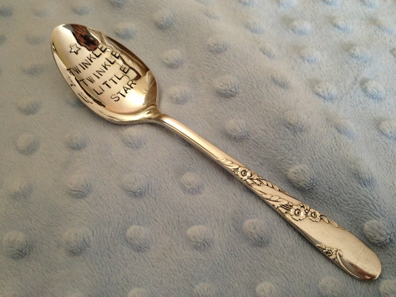 Recycled silverware Twinkle Twinkle Little Star vintage silverware hand stamped spoon image 3