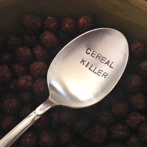 Cereal Killer vintage recycled silverware hand stamped cereal spoon image 1