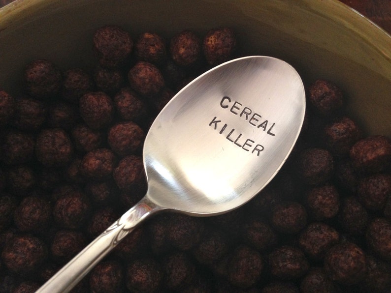 Cereal Killer vintage recycled silverware hand stamped cereal spoon image 1