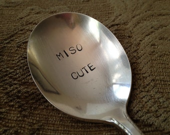 recycled  silverware hand stamped vintage soup spoon, Miso Cute