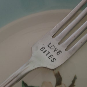 Love Bites recycled vintage silverware hand stamped fork image 4