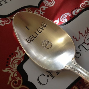 Recycled Silverware Christmas Spoon Hand Stamped   I Believe