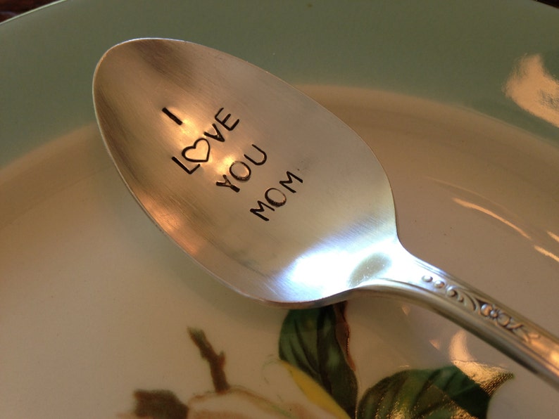 I Love You Mom vintage silverware hand stamped spoon image 2