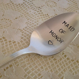 Maid Of Honor Recycled vintage silverware hand stamped spoon image 3