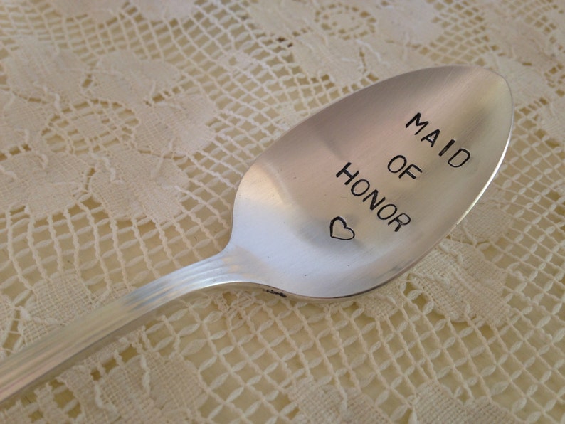 Maid Of Honor Recycled vintage silverware hand stamped spoon image 3