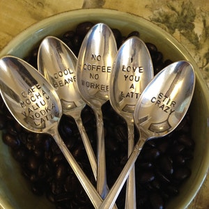 vintage silverware hand stamped coffee spoons image 1