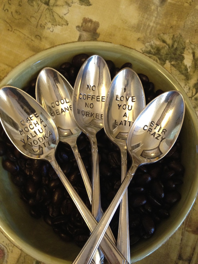 vintage silverware hand stamped coffee spoons image 1