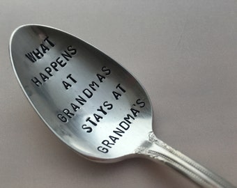 What Happens At Grandma's.......    vintage silverware hand stamped spoon