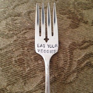 vintage silverware hand stamped fork Eat Your Veggies image 1