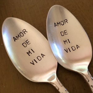 Recycled Vintage Silverware Stamped Teaspoon, Amor De Mi Vida image 2