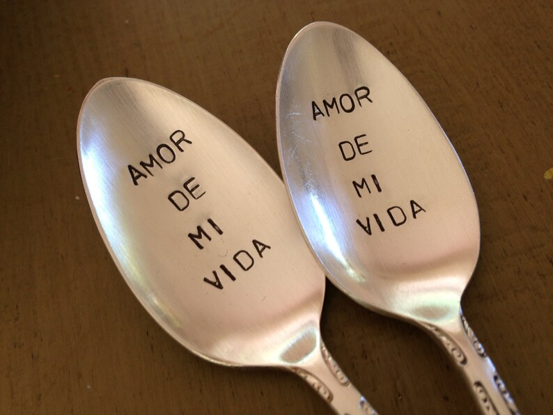 Recycled Vintage Silverware Stamped Teaspoon, Amor De Mi Vida image 2