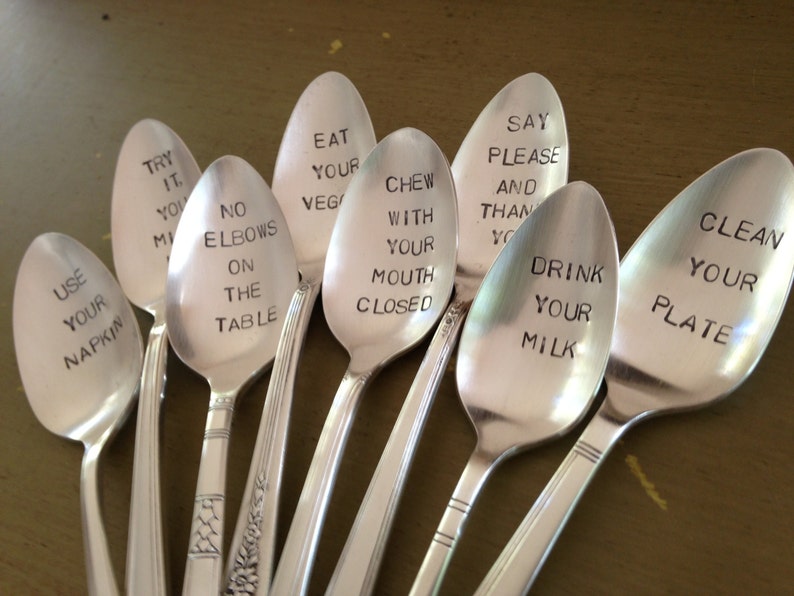 Table Manners Set of 8 Recycled Silverware Spoons Hand Etsy