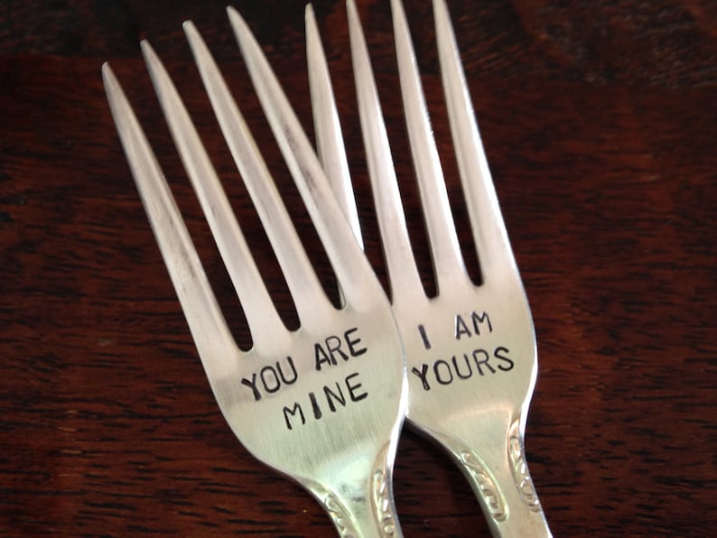 vintage silverware hand stamped wedding fork cake fork I Am Yours You Are Mine
