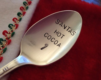 Recycled Silverware Christmas Spoon Hand Stamped   Santas Hot Cocoa