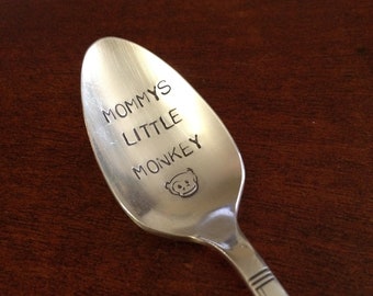 Hand Stamped Personalized Vintage Childs spoon  Mommy's Little Monkey