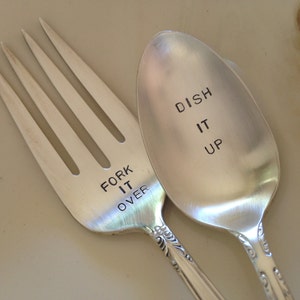 hostess gift Thanksgiving fork Handstamped vintage meat and serving fork