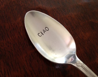 recycled vintage silverware hand stamped teaspoon      Ciao