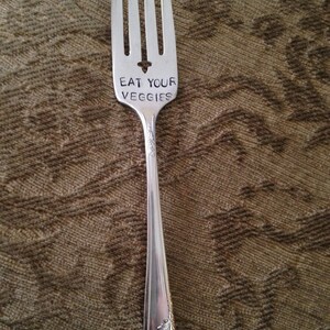 vintage silverware hand stamped fork Eat Your Veggies image 3