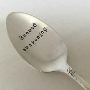 Brewed Awakenings Hand Stamped Vintage Spoon for Coffee Lovers image 1