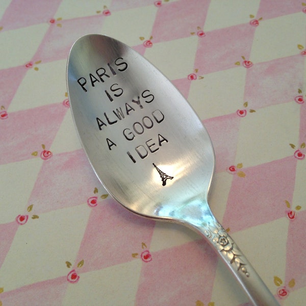 recycled silverware Paris Is Always A Good Idea   Hand Stamped Vintage Spoon