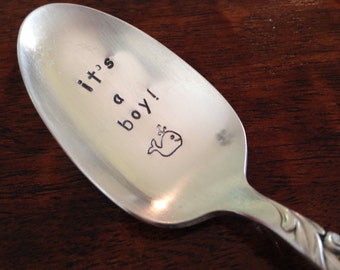 It's A Boy  vintage silverware hand stamped spoon