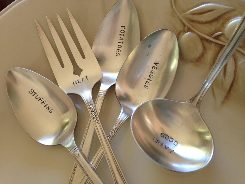 Holiday Dinner Serving Set of 5 hand stamped silverplate Etsy