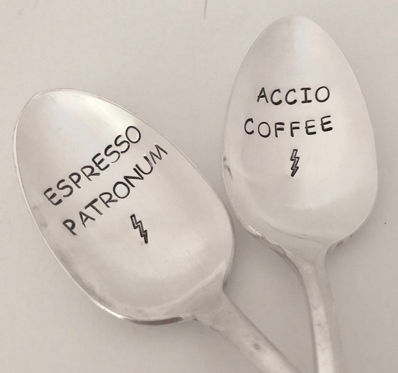 Espresso Patronum vintage silverware hand stamped spoon image 3